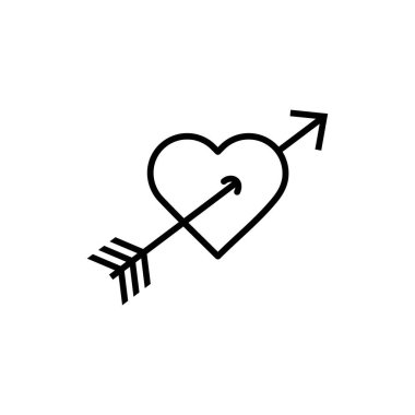 Ok ikonlu kalp hazır. düğün ya da sevgililer günü aşkı ok vektörü sembolü.
