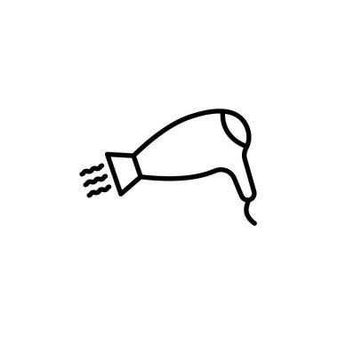 Saç kurutma ikonu seti. Kuaför elektrikli hava üfleyici vektör sembolü. Berber kuaför araç gereç tabelası.