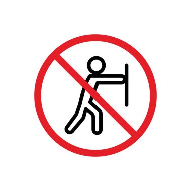 İşaret simgesi setine basma. Kırmızı Uyarı Çemberi, davranış vektör sembolünü siyah doldurulmuş ve ana hatlarıyla çizilmiş şekilde itmeye karşı. İtmeye izin yok ve güvenlik önlemi işareti.