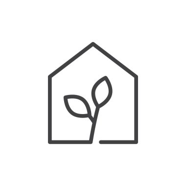 Eco House Icon Set. Yeşil Enerji Çevre Vektörü Sembolü Siyah Doldurulmuş ve Özetlenmiş Biçimli. Sürdürülebilir Yaşam İşareti.