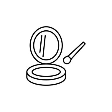 Aynalı ikon setli kozmetik tozu. Kadın güzellik ürün vektör sembolü. Yuvarlak el aynası ve temel işareti.