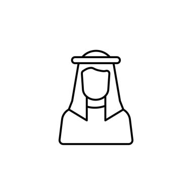 Arap adam simgesi seti. Kuveyt Müslüman Şeyhi geleneksel kıyafet vektörü sembolü. Dubai, Arap halkı kıyafeti. Arap adam resmi..