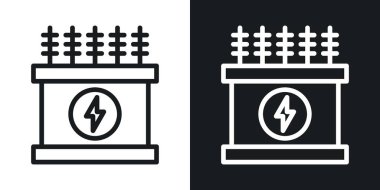 Transformatör simgesi hazır. Güç santrali elektrik transformatör vektör sembolü. elektrik dağıtım transformatör hat simgesi.