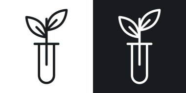 Bitki Simgesi ile Test Tüpü. Lab Toprak Biyolojisi Vektör Sembolü Siyah Doldurulmuş ve Özetlenmiş Tarz. Büyüme Deneyi İşareti.