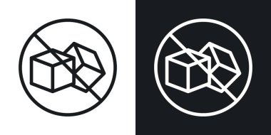 Şekersiz Simge Seti. Siyah doldurulmuş ve ana hatlarıyla çizilmiş serbest düşük küp vektör sembolü. Sağlık Bilinci İşareti.