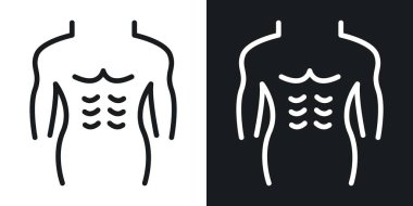 Erkek Gövdesi Simgesi Ayarlandı. Erkek Göğsü Vücut Vektör Sembolü Siyah Doldurulmuş ve Taslak Tarzı. Heykel Biçimi İşareti.