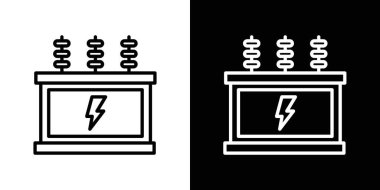 Transformatör simgesi hazır. Güç santrali elektrik transformatör vektör sembolü. elektrik dağıtım transformatör hat simgesi.