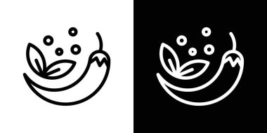 Baharat Simgesi Kümesi. Siyah Doldurulmuş ve Özetlenmiş Şekilde Pepper Chili Bitkiler Vektör Sembolü. Lezzetli Burgu İşareti.