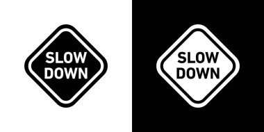 Yavaşla işareti. Yavaş trafik güvenlikli yol işaretini siyah ve sarı renkte sür.