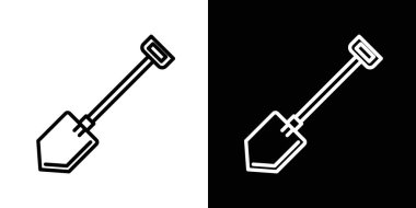 Kürek Simgesi Ayarlandı. Maça toprak vektör sembolünü siyah doldurulmuş ve ana hatlarıyla çizilmiş şekilde kaz. Zemin Çalışma Aracı İşareti.