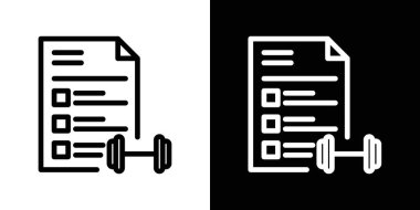 Fitness Planı Simgesi Ayarlandı. Siyah Doldurulmuş ve Özetlenmiş Şekilde Egzersiz Beslenme Vektörü Sembolü. Sağlık Planı İşareti.