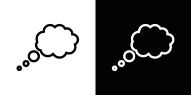 Rüya Bulutu Simgesi Ayarları. Bulut, balon balon vektör sembolünü siyah doldurulmuş ve ana hatlarıyla çizilmiş bir şekilde düşünüyor. Hayal gücü Yüzer İşareti.