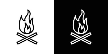 Şenlik ateşi ikonu hazır. Kamp ateşi vektör sembolü. seyahat kampı ateşi ve odun çubukları.