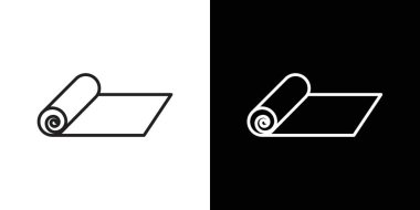 Yoga Mat Simgesi Seti. Halıyı rulo yapın ve siyah doldurulmuş ve ana hatlarıyla çizilmiş bir şekilde hareket ettirin. Plastik hasırlı İşaret.