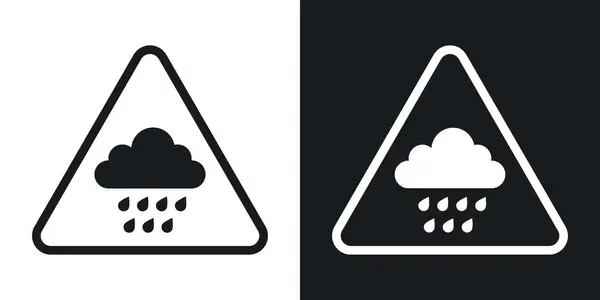 stock vector Rain warning sign icon set. Heavy rain and driving risk alert with rain warning vector symbol in a black filled and outlined style. Precaution for stormy weather with heavy vector and caution risk sign.