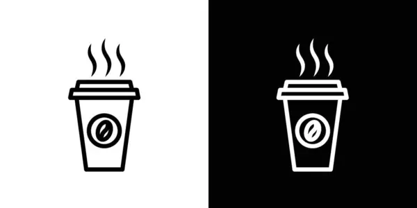 Hot Coffee Cup Icon Set. Tea break mug vector symbol in a black filled and outlined style. Morning Brew Sign.