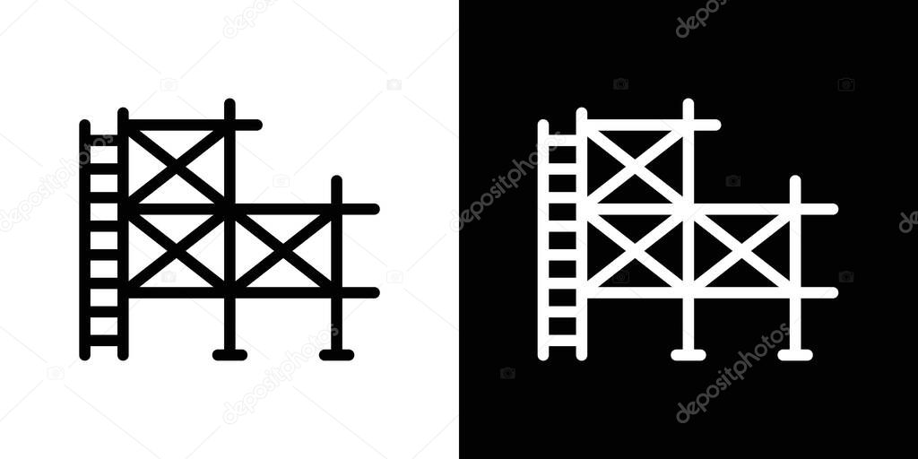 Scaffolding Icon Set. Construction building platform vector symbol in a black filled and outlined style. Framework Erect Sign.
