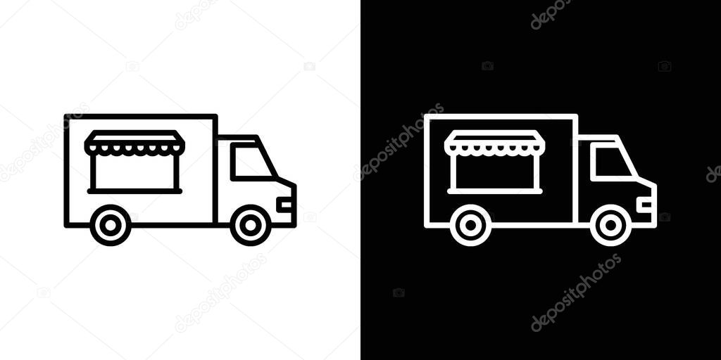 Food Truck Icon Set. Food truck street vector symbol in a black filled and outlined style. Mobile Eatery Sign.