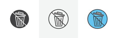 Çöp Simgesi Seti yok. Çöp kutusu atık vektör sembolü siyah doldurulmuş ve ana hatlarıyla çizilmiş. Çöpsüz ve Çöp Kutusu İmzası.