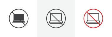 Laptop işareti yok. Yasak pc vektör sembolü. dizüstü bilgisayara izin verilmiyor.