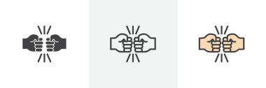 Fist Bump Icon Set. Strong Team Strength Hand Impact vector symbol in a black filled and outlined style. Brotherhood Tap Sign. clipart
