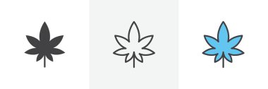 Kenevir Yaprağı Simgesi Ayarlandı. Esrar yaprağı marihuana vektör sembolü siyah doldurulmuş ve ana hatlarıyla çizilmiş. Bitkisel Amblem İşareti.