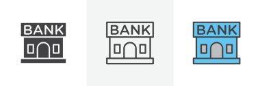Banka Binası Simgesi Seti. Finansal Müşteri Kredi Binası Vektör Sembolü Siyah Dolu ve Özet Tarzı. Güven İşaretinin Temelleri.