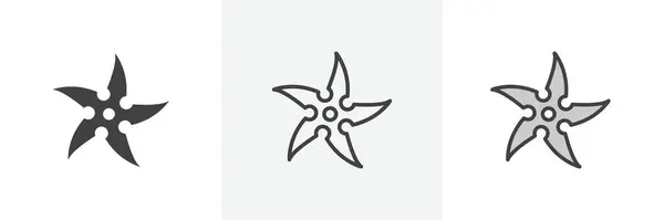 Juego Iconos Shuriken Símbolo Vector Estrella Ninja Sigilo Estrella Lanzando — Vector de stock