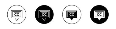 Altyazı simgesi seti. Kapalı başlık cc vektör sembolü. video başlığı pictogram siyah doldurulmuş ve özet biçimi.