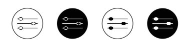 Ayarlar kaydırma simgesi seti. Ayarlama düğmesi vektör sembolü. Arayüz filtre simgesi. ortam müzik karıştırıcı düğmesi.