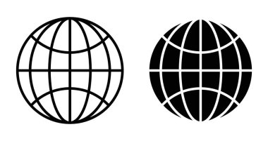 Dünya simgesi seti. Basit bir dünya vektör sembolü. Dünya gezegeninin piktogramı. Genel web adresi imzası siyah doldurulmuş ve özet biçimi.