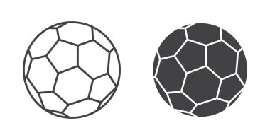 Futbol ikonu seti. Futbol topu vektör sembolü. Siyah doldurulmuş ve ana hatları çizilmiş basit soccerball işareti.