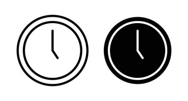 Saat 5 simgesi seti. 5 AM veya Pm vektör sembolü. Saat beşte ofis saati işareti siyah doldurulmuş ve ana hatları çizilmiş..