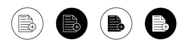 Belge simgesi seti ekle. yeni dosya ya da sayfa vektör sembolünü siyah doldurulmuş ve özetlenmiş biçimle ekle.