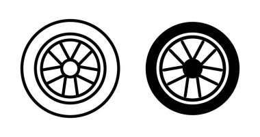 Tekerlek simgesi ayarlandı. Araba lastiği ya da tekerlek vektör sembolü. Otobüs ya da kamyon jant levhası. araba alaşımlı pictogram siyah doldurulmuş ve özet biçimi.