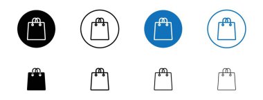 Torba Alışveriş ikonu seti. Alışveriş merkezinin hediye paketi vektör sembolü. Perakende el çantası pictogram siyah doldurulmuş ve özet biçimli.