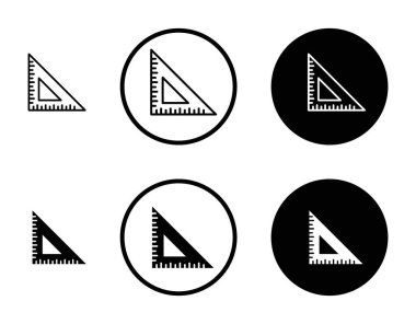 Üçgen cetvel simgesi ayarlandı. Mimar üçgen vektör ölçeği sembolü. Kırtasiye geometrisi üçgen araç işareti siyah doldurulmuş ve özet biçimi ile.