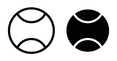 Tenis ikonu seti. Tenis sporu topu vektör sembolü siyah doldurulmuş ve ana hatları çizilmiş şekilde.