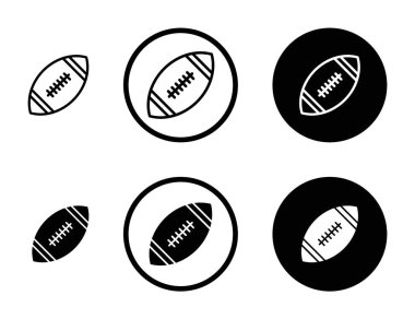 Rugby ikonu hazır. Amerikan rugby spor topu vektör sembolü. Amerikan futbolu tabelası siyah doldurulmuş ve ana hatlarıyla çizilmiş.