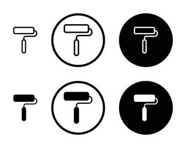 Boya silindiri ikonu seti. boyacı renk kaplama vektör sembolü siyah doldurulmuş ve çizilmiş biçimdeName.