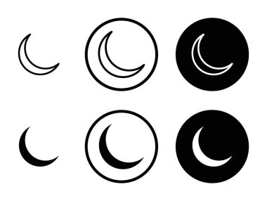 Ay simgesi ayarlandı. Ramazan yarım ay vektör sembolü siyah doldurulmuş ve ana hatlarıyla çizilmiş.