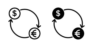 Para değişim simgesi seti. Avro, döviz ticareti vektör sembolünü kullanacak. Dolar yabancı dönüşüm oranı işareti.