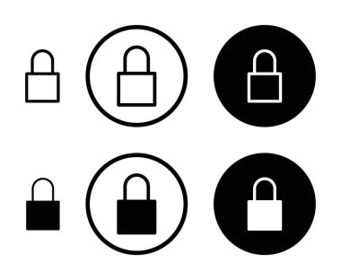 Kilit simgesi ayarlandı. Güvenli parola vektör sembolü. Özel güvenlik levhası. Giriş güvenlik kilidi simgesi siyah doldurulmuş ve ana hatları çizilmiş şekilde ayarlandı.