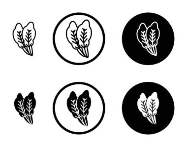 Marul ikonu seti. lahana sebze vektör sembolü. Yaprak yaprakları siyah doldurulmuş ve ana hatlarıyla belirtilmiş.