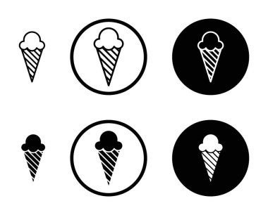 Dondurma ikonu seti. Icecream koni vektör sembolü siyah doldurulmuş ve çizilmiş biçim.