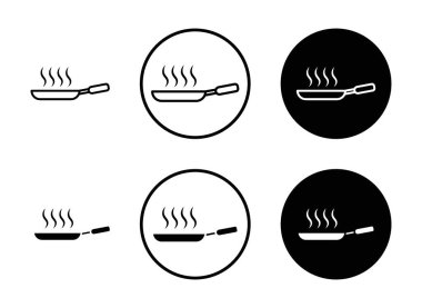 Tava simgesi seti. Kızartma çelik mutfak eşyası vektör sembolü.