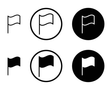 Bayrak simgesi seti. Çöp posta bayrağı vektör sembolünü siyah doldurulmuş ve özetlenmiş biçimle raporla.