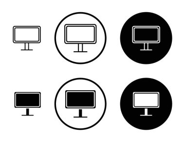 Bilgisayar Ekran simgesi ayarlandı. masaüstü pc izleyici vektör sembolü. Bilgisayar ekranı işareti. TV ekran simgesi. Siyah doldurulmuş ve ana hatları çizilmiş televizyon çizgisi simgesi.