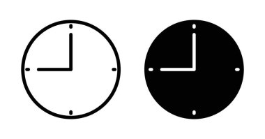 Saat 9 simgesi hazır. Sabah 9 ya da akşam vektör sembolü siyah doldurulmuş ve çizilmiş biçimdedir.