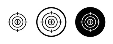 Hedef simgesi seti. Keskin nişancı doğruluk sembolü. Askeri silah isabetli hedef işaretini siyah doldurulmuş ve ana hatlarıyla işaretlemiş..